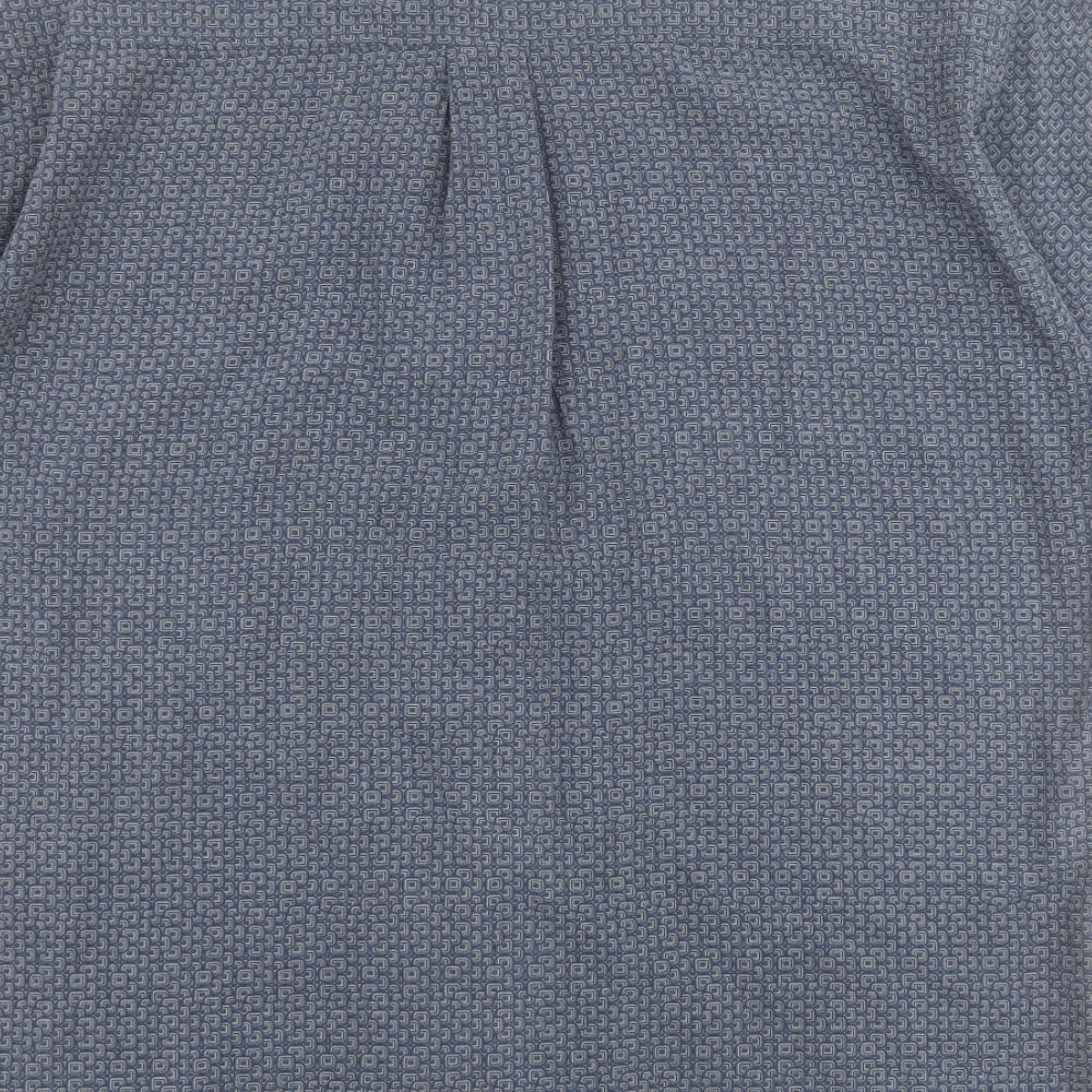 Trademark Mens Blue Geometric Polyester  Button-Up Size L Collared Button