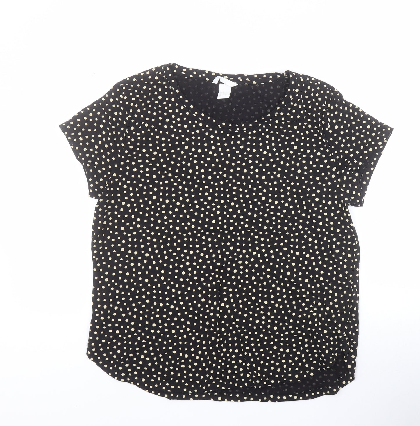 H&M Womens Black Polka Dot 100% Cotton Basic T-Shirt Size M Round Neck