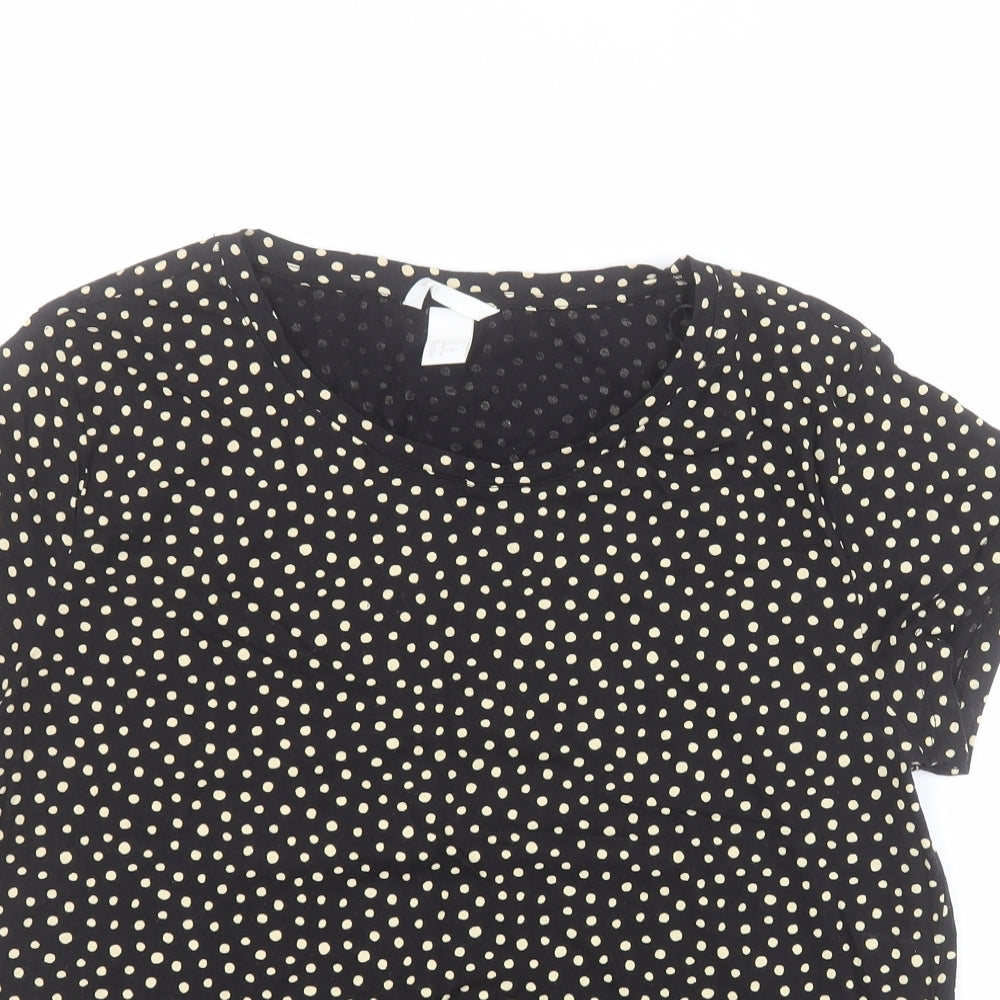 H&M Womens Black Polka Dot 100% Cotton Basic T-Shirt Size M Round Neck