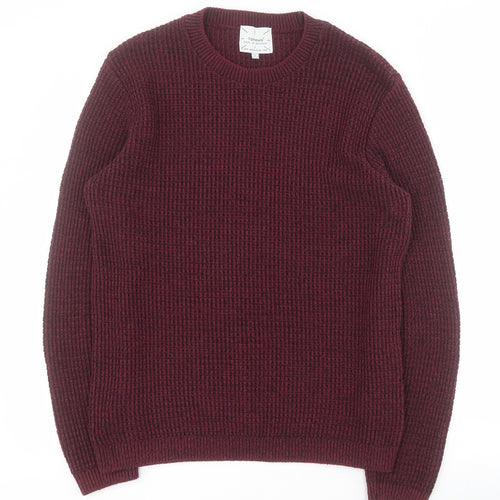 Topman Mens Red Crew Neck  Cotton Pullover Jumper Size M