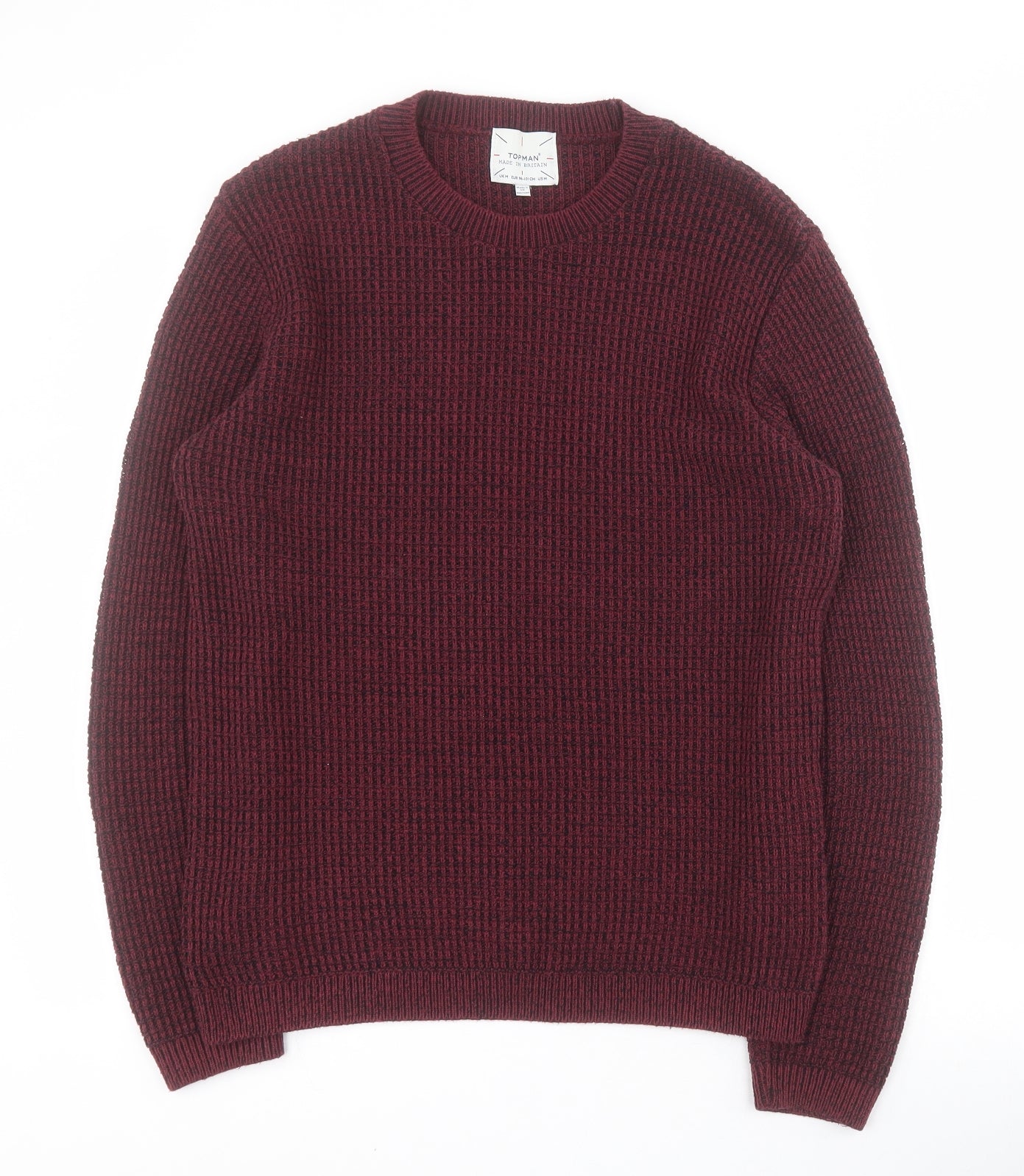 Topman Mens Red Crew Neck  Cotton Pullover Jumper Size M
