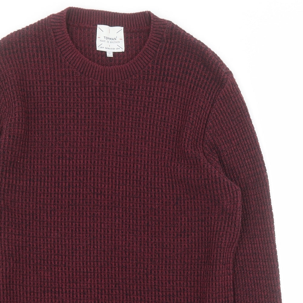 Topman Mens Red Crew Neck  Cotton Pullover Jumper Size M
