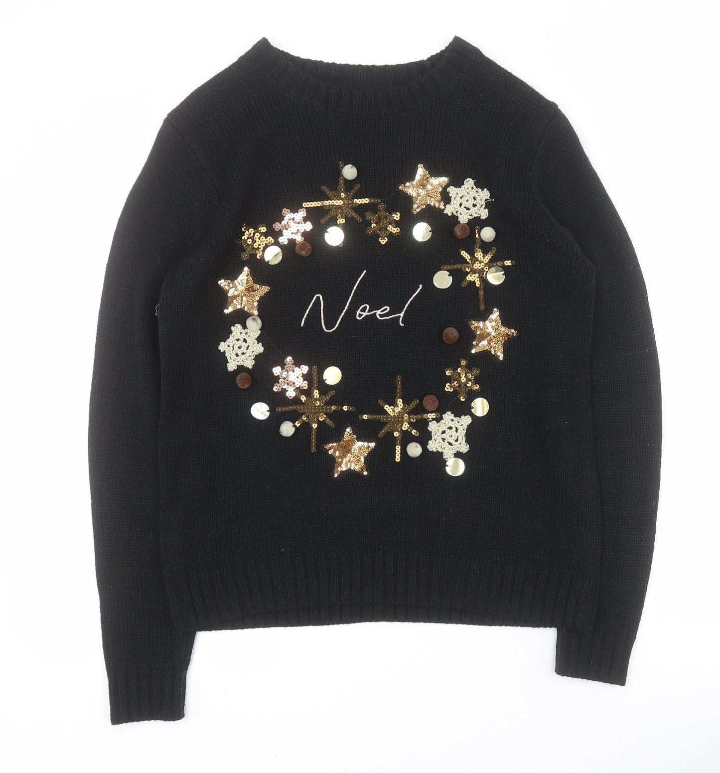 George Womens Black Round Neck  Acrylic Pullover Jumper Size S   - Christmas