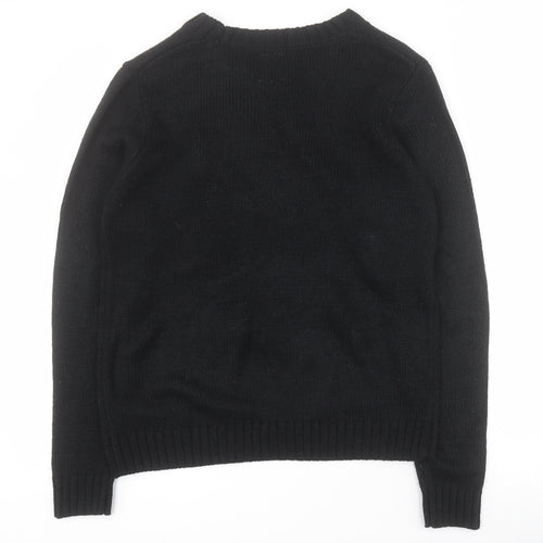 George Womens Black Round Neck  Acrylic Pullover Jumper Size S   - Christmas
