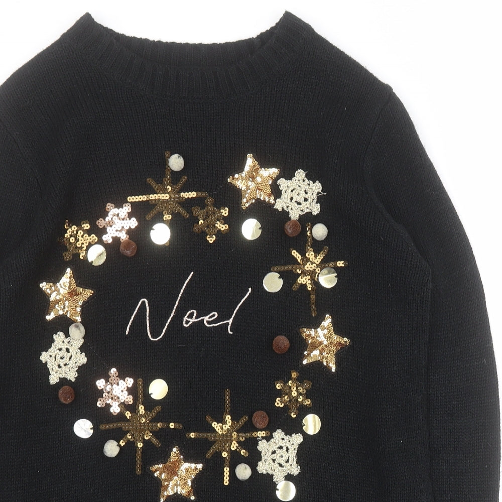 George Womens Black Round Neck  Acrylic Pullover Jumper Size S   - Christmas