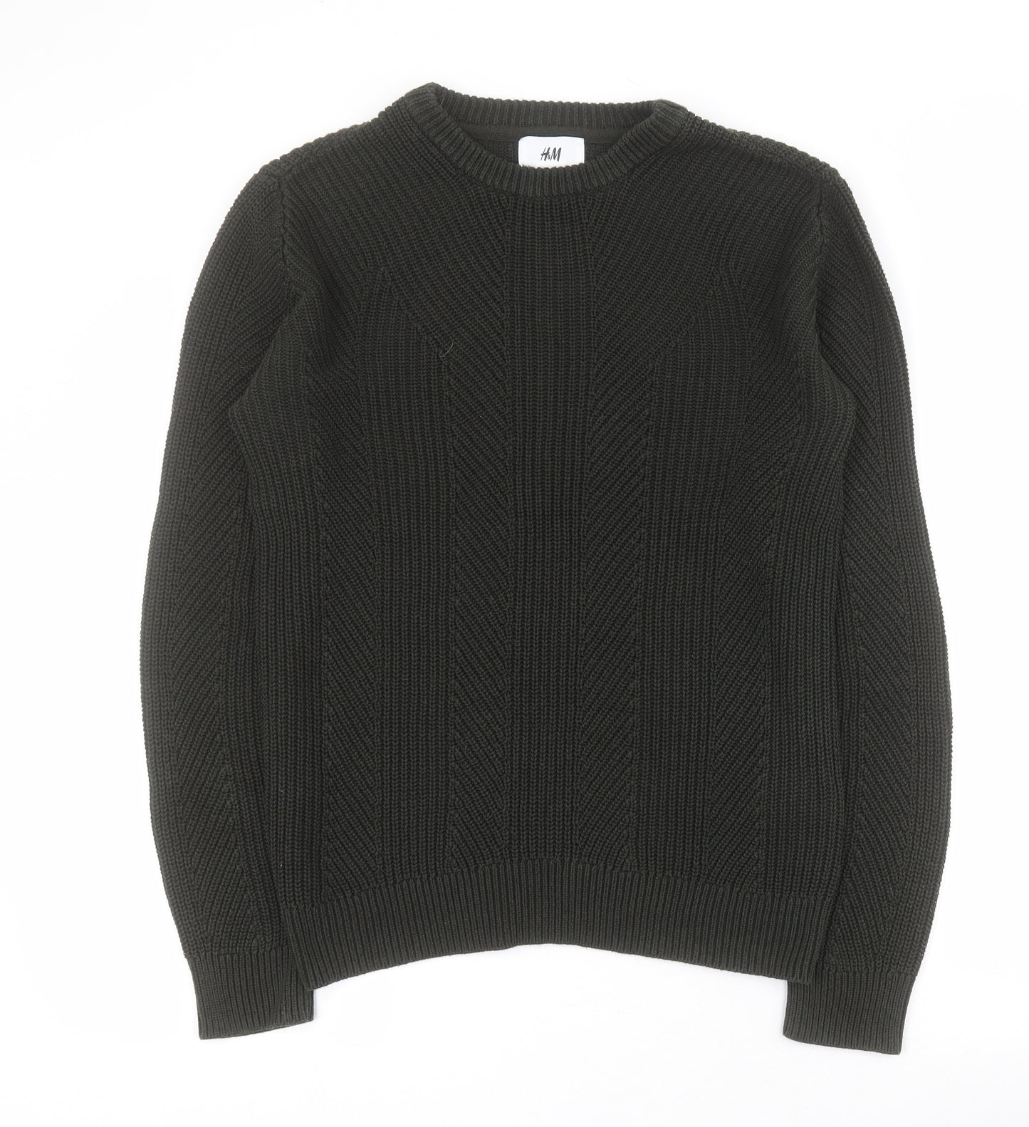 H&M Mens Green Round Neck  Acrylic Pullover Jumper Size M