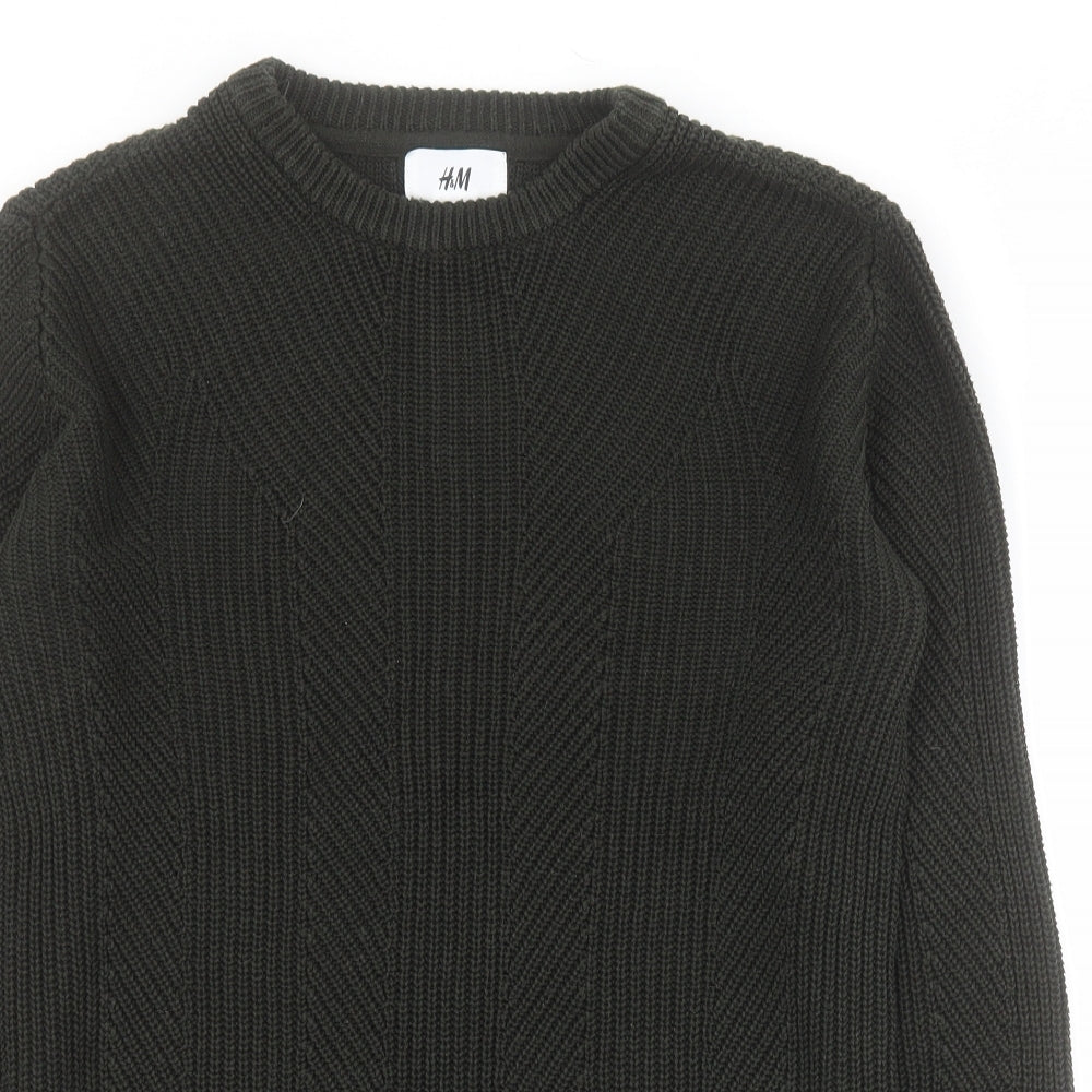 H&M Mens Green Round Neck  Acrylic Pullover Jumper Size M