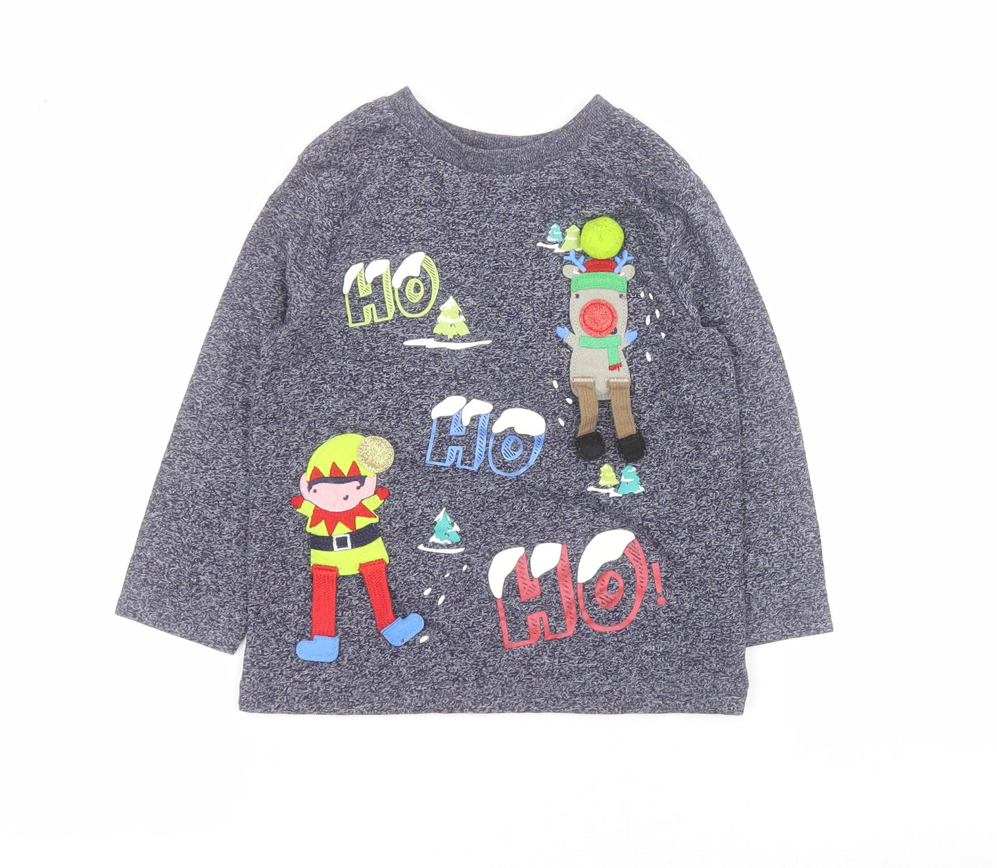 F&F Boys Blue  Cotton Pullover T-Shirt Size 2-3 Years Crew Neck Pullover - Christmas