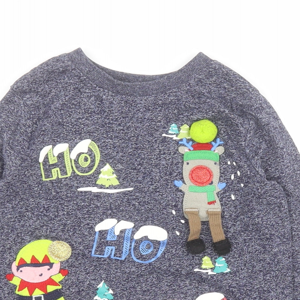 F&F Boys Blue  Cotton Pullover T-Shirt Size 2-3 Years Crew Neck Pullover - Christmas