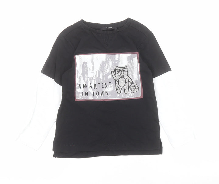 George Boys Black  100% Cotton Pullover Polo Size 2-3 Years Crew Neck Pullover