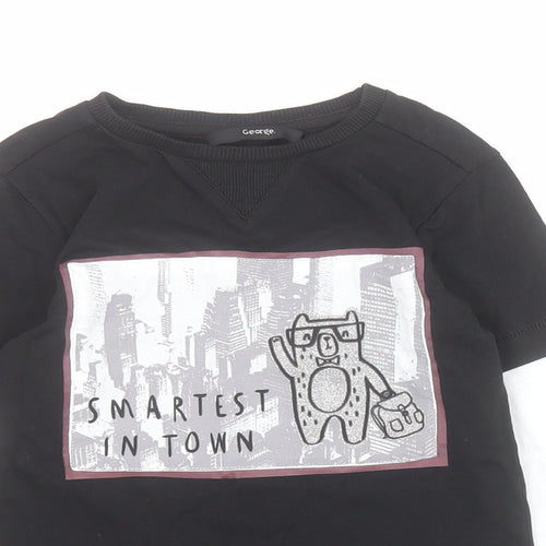 George Boys Black  100% Cotton Pullover Polo Size 2-3 Years Crew Neck Pullover