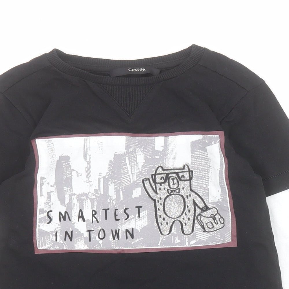 George Boys Black  100% Cotton Pullover Polo Size 2-3 Years Crew Neck Pullover