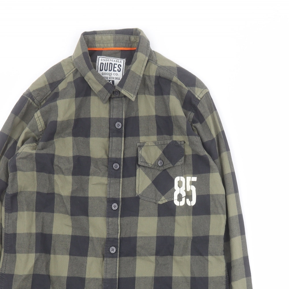 Matalan Boys Green Plaid 100% Cotton Basic Button-Up Size 14 Years Collared Button