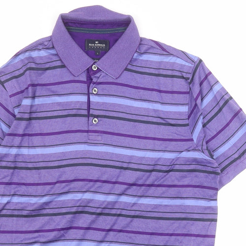 Marks and Spencer Mens Purple Striped 100% Cotton  Polo Size L Collared Button