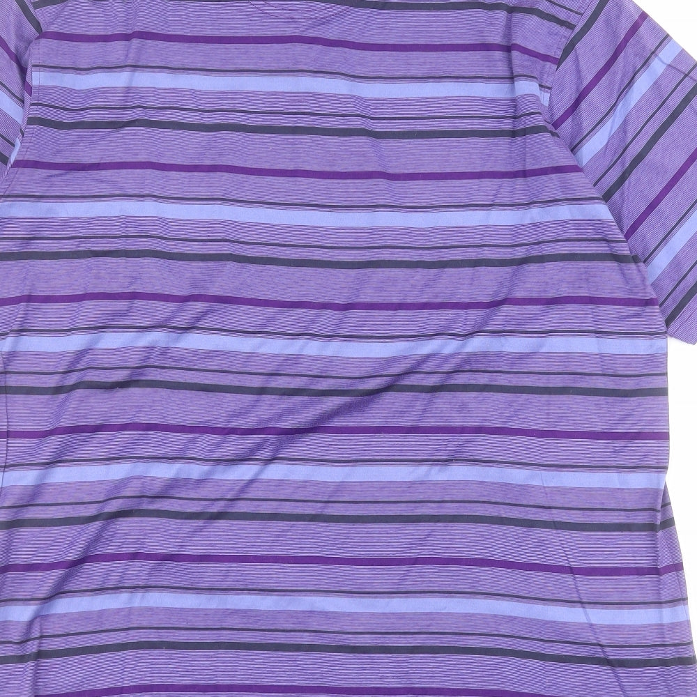 Marks and Spencer Mens Purple Striped 100% Cotton  Polo Size L Collared Button