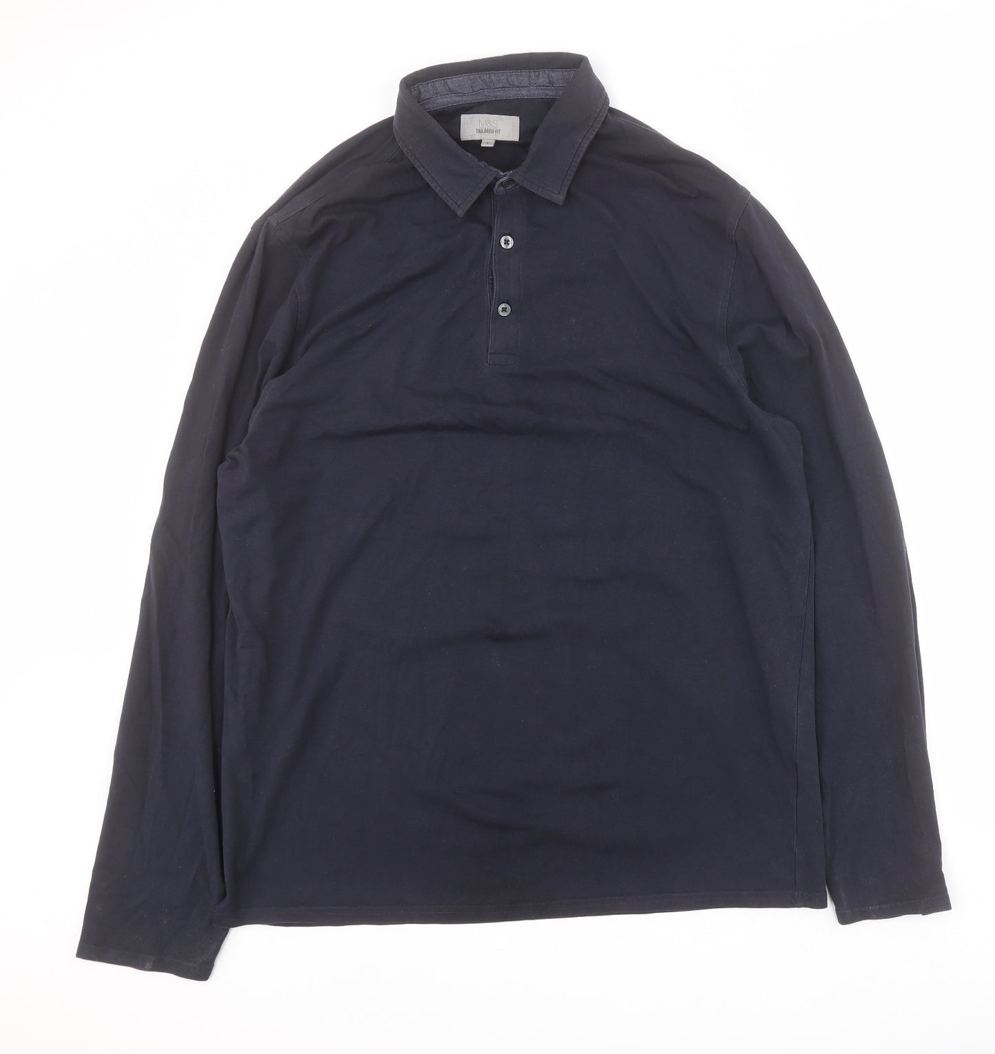 Marks and Spencer Mens Black  Cotton  Polo Size L Collared Button