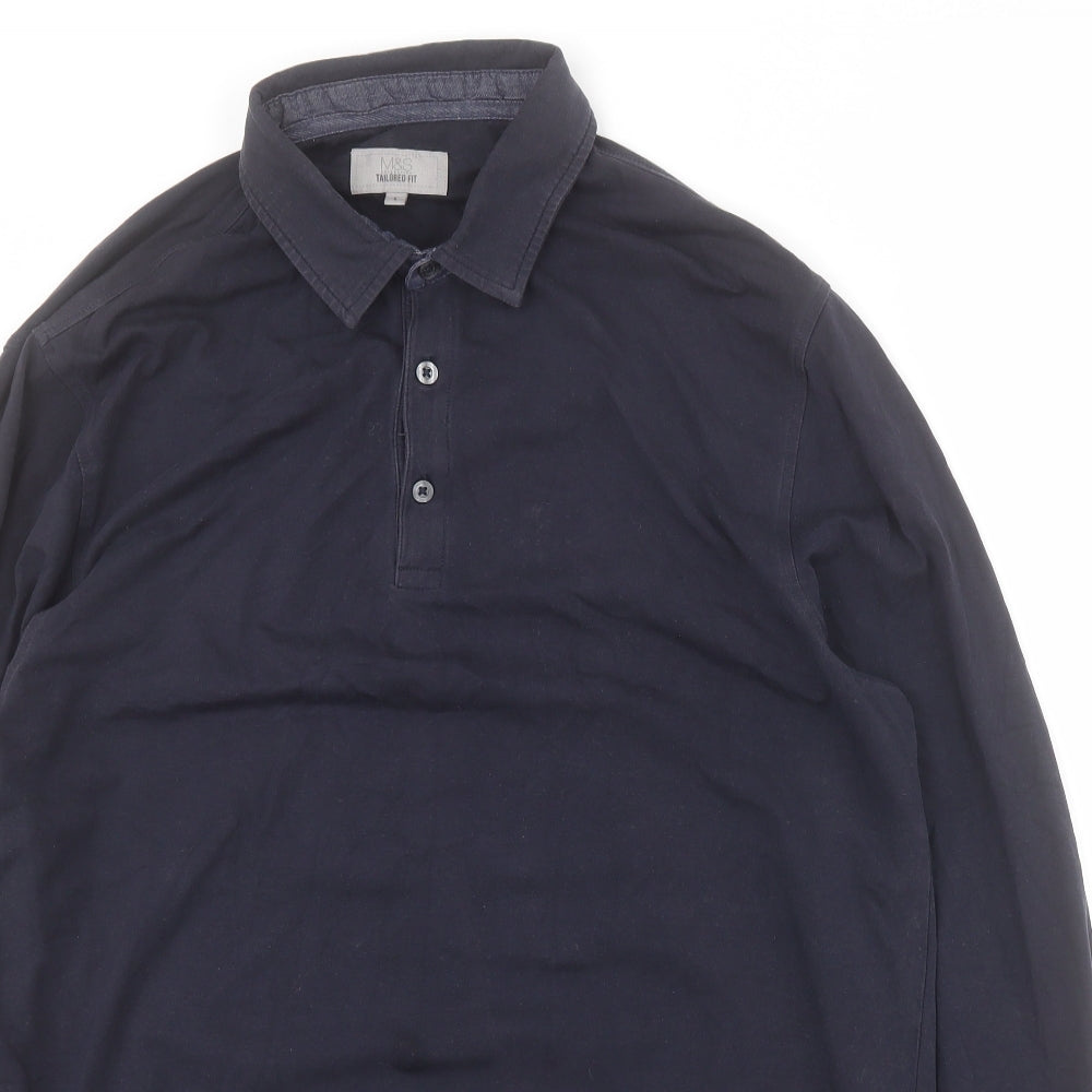 Marks and Spencer Mens Black  Cotton  Polo Size L Collared Button