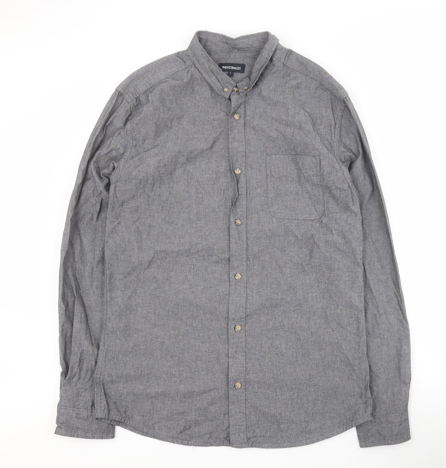 Industrialize Mens Grey  Cotton  Button-Up Size L Collared Button