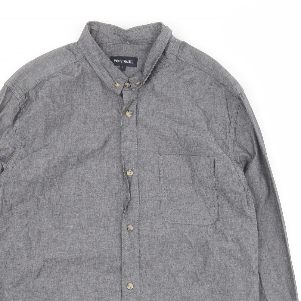 Industrialize Mens Grey  Cotton  Button-Up Size L Collared Button