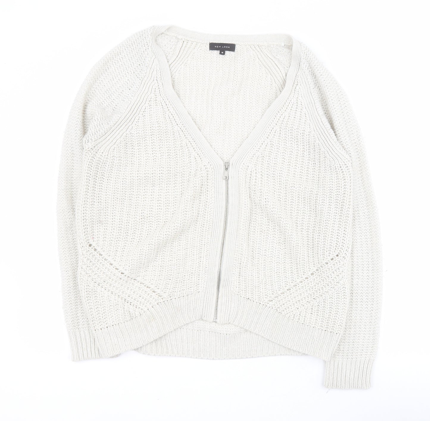 New Look Womens White V-Neck  Acrylic Cardigan Jumper Size 10