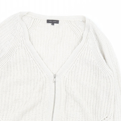 New Look Womens White V-Neck  Acrylic Cardigan Jumper Size 10