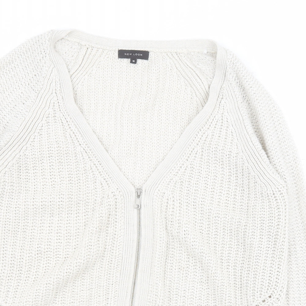 New Look Womens White V-Neck  Acrylic Cardigan Jumper Size 10