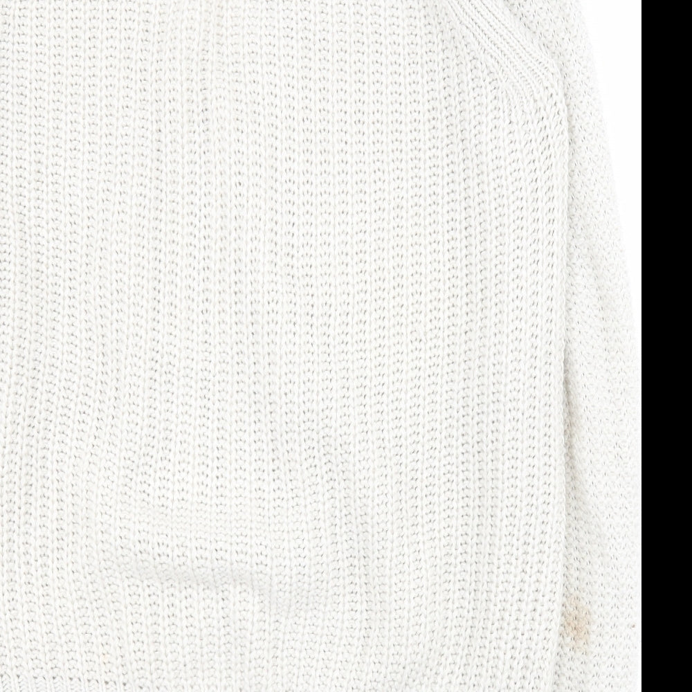 New Look Womens White V-Neck  Acrylic Cardigan Jumper Size 10