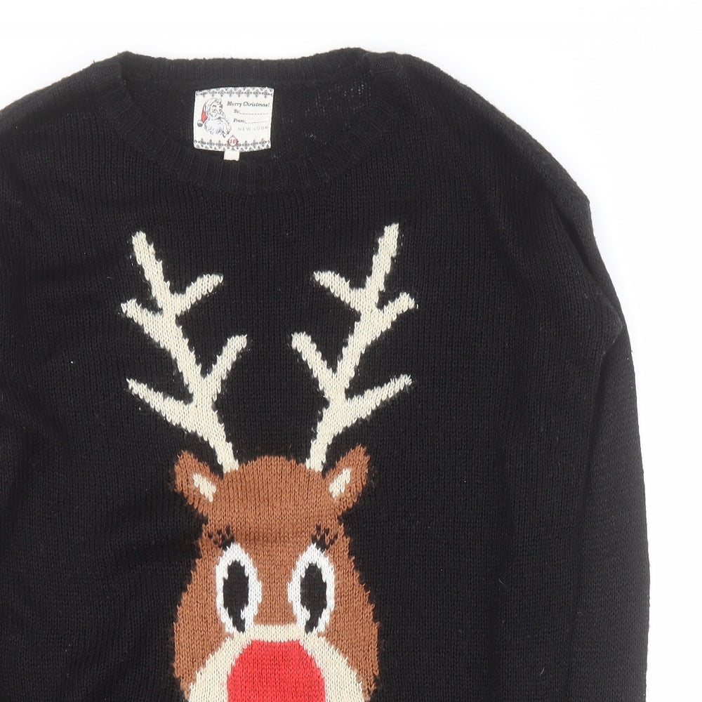 New Look Womens Black Round Neck  Acrylic Pullover Jumper Size 10   - Christmas
