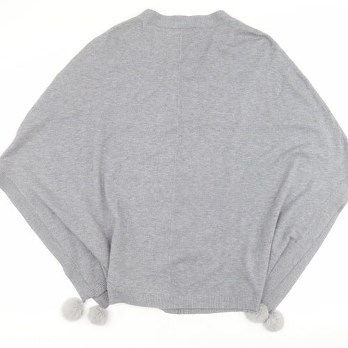 Kate Collection Womens Grey V-Neck  Viscose Pullover Jumper Size L   - Pom Pom