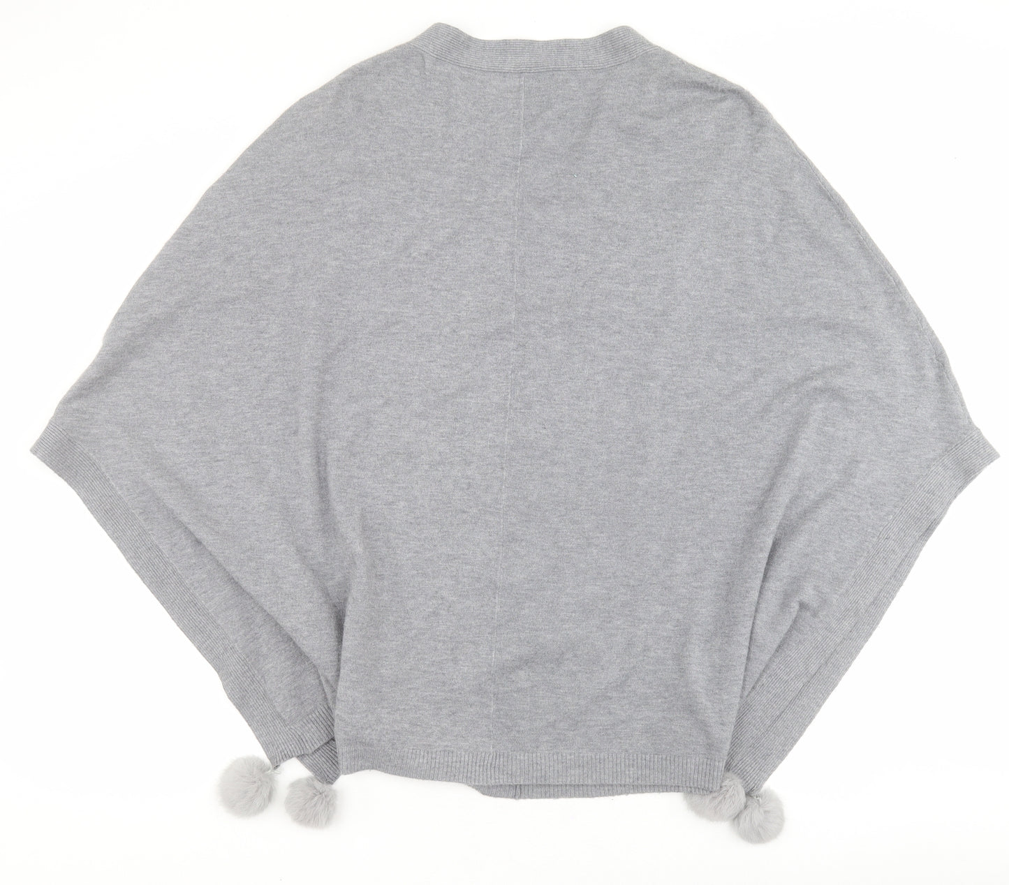 Kate Collection Womens Grey V-Neck  Viscose Pullover Jumper Size L   - Pom Pom