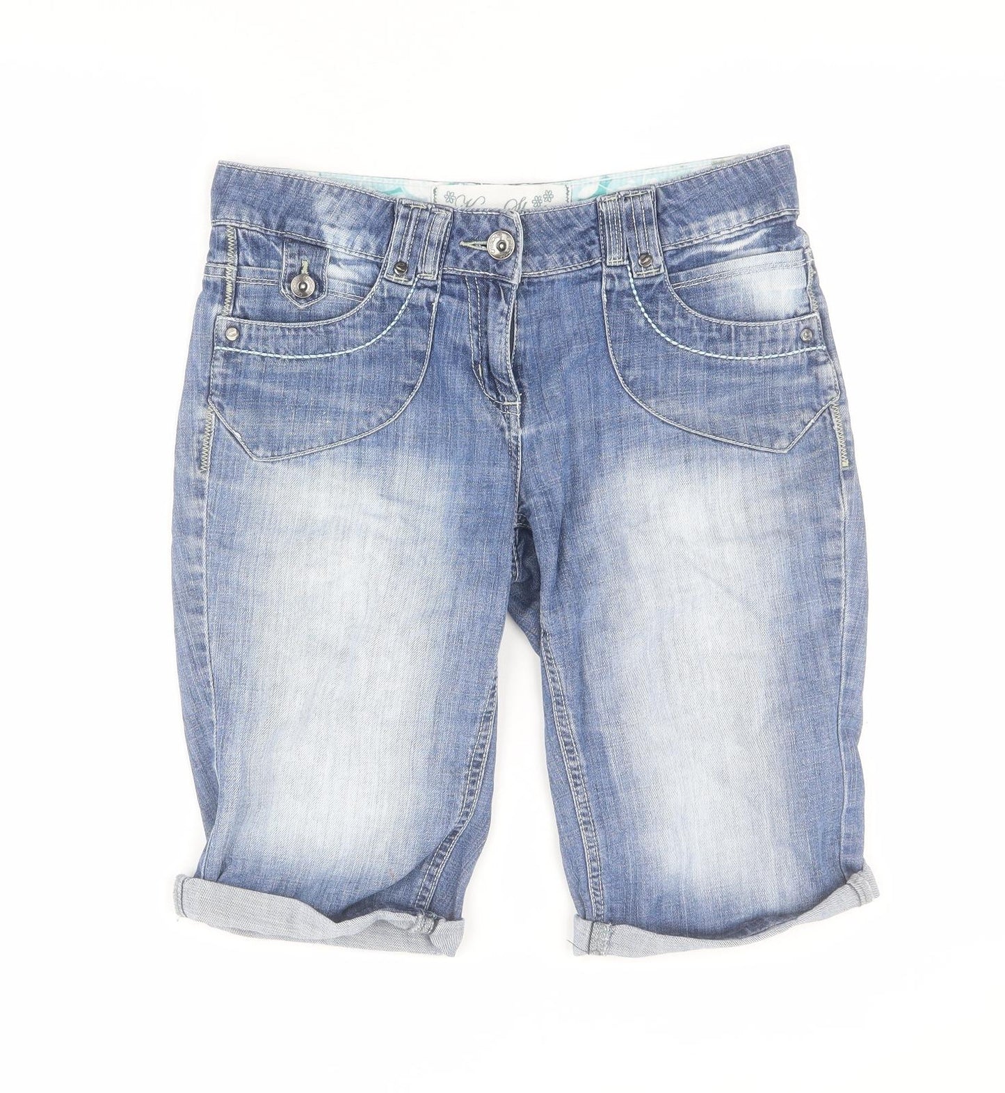 F&F Womens Blue  100% Cotton Bermuda Shorts Size 8 L11 in Regular Zip