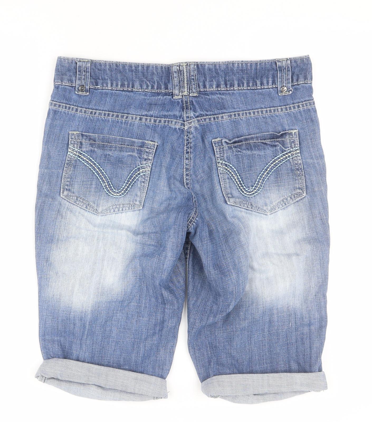 F&F Womens Blue  100% Cotton Bermuda Shorts Size 8 L11 in Regular Zip