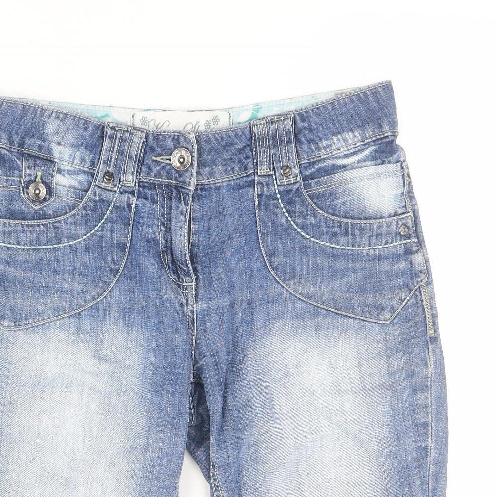 F&F Womens Blue  100% Cotton Bermuda Shorts Size 8 L11 in Regular Zip