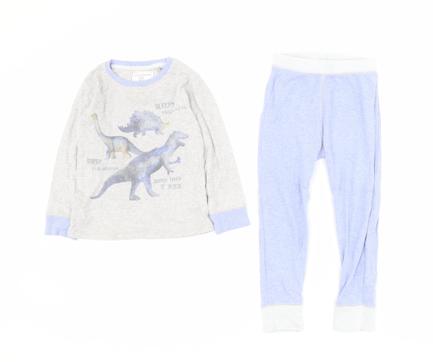 NEXT Boys Grey Solid 100% Cotton  Pyjama Set Size 3-4 Years  Pullover - Dinosaur