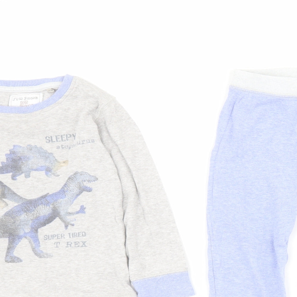 NEXT Boys Grey Solid 100% Cotton  Pyjama Set Size 3-4 Years  Pullover - Dinosaur