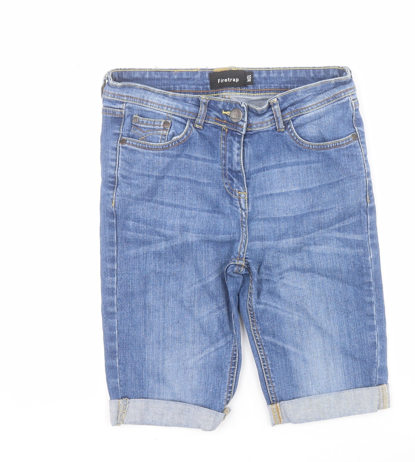 Firetrap Womens Blue  Cotton Boyfriend Shorts Size 10 L10 in Regular Zip