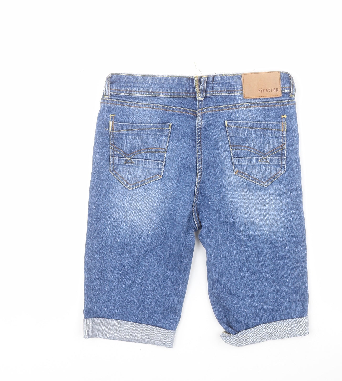 Firetrap Womens Blue  Cotton Boyfriend Shorts Size 10 L10 in Regular Zip