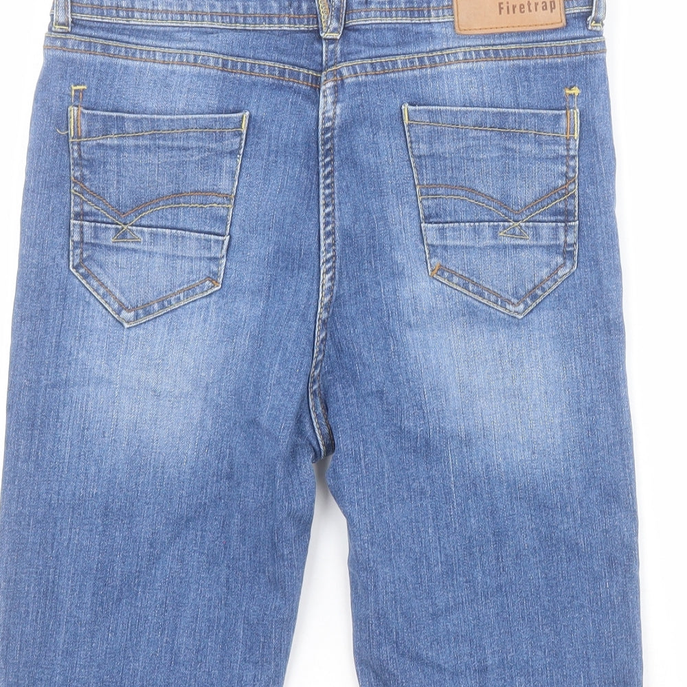 Firetrap Womens Blue  Cotton Boyfriend Shorts Size 10 L10 in Regular Zip