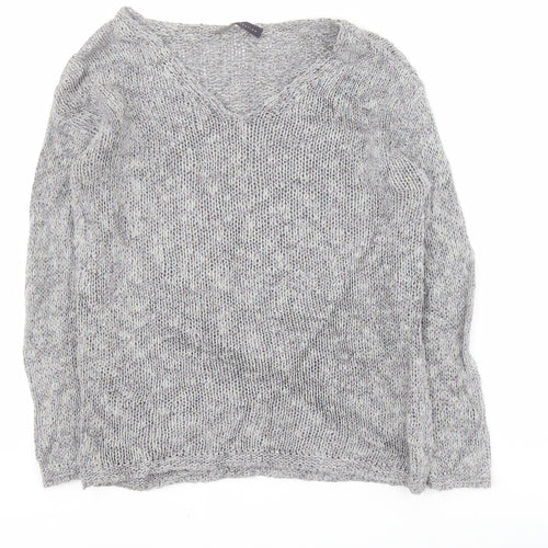 Marks and Spencer Womens Grey V-Neck  Cotton Pullover Jumper Size 8