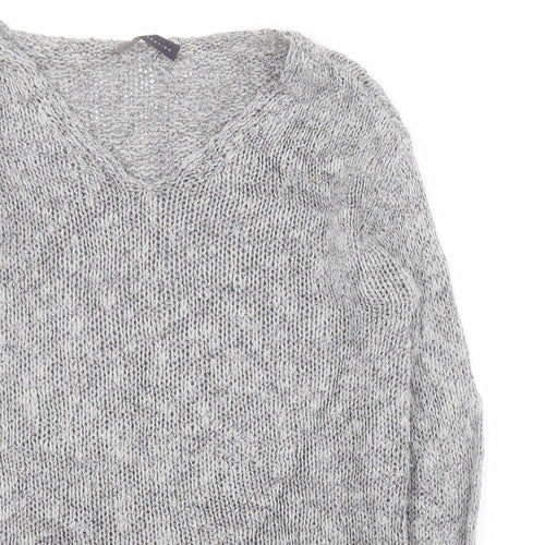 Marks and Spencer Womens Grey V-Neck  Cotton Pullover Jumper Size 8