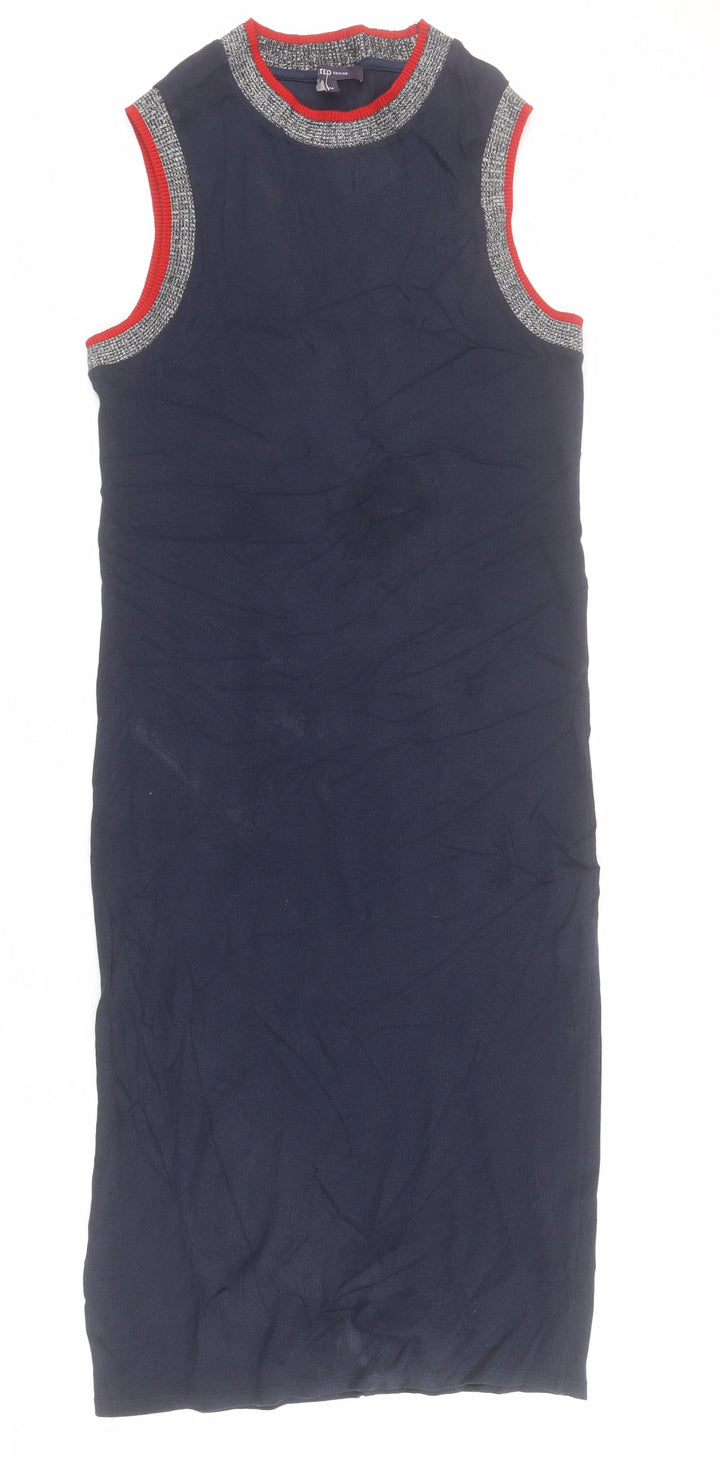 Marks and Spencer Womens Blue Cotton Bodycon Size 14 Round Neck Pullover