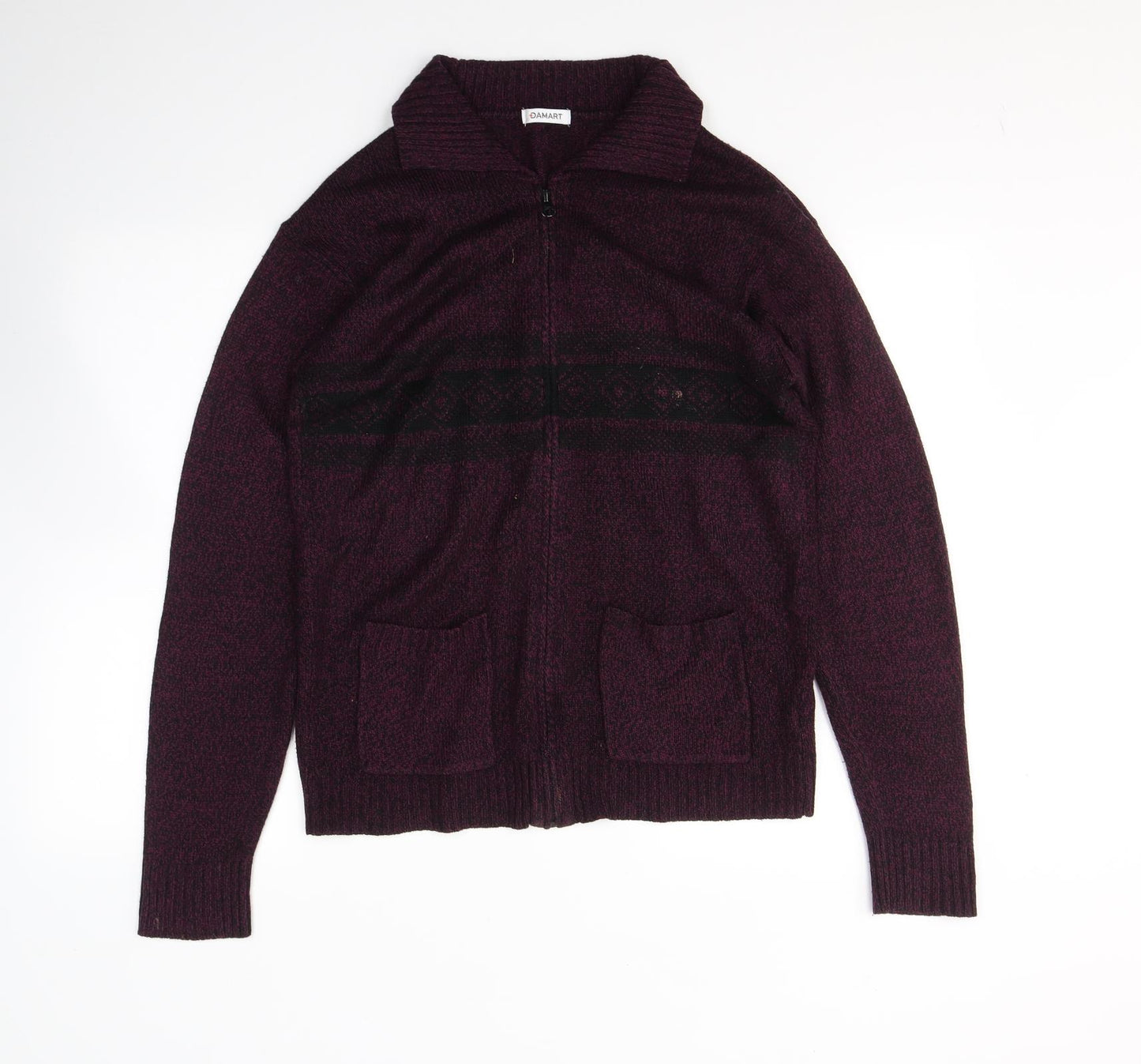 Damart Mens Purple Roll Neck Fair Isle Acrylic Full Zip Jumper Size S