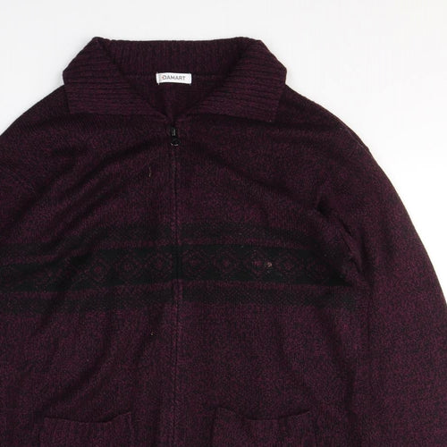 Damart Mens Purple Roll Neck Fair Isle Acrylic Full Zip Jumper Size S