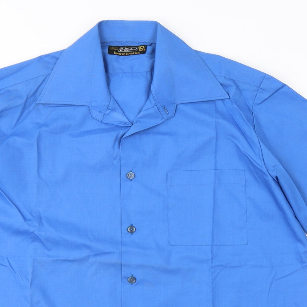 Marks and Spencer Mens Blue  Polyester  Button-Up Size 15.5 Collared Button