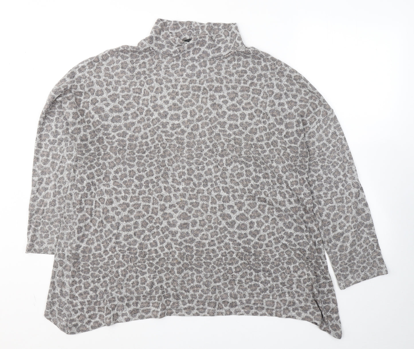George Womens Grey Animal Print Viscose Jersey T-Shirt Size 18 High Neck
