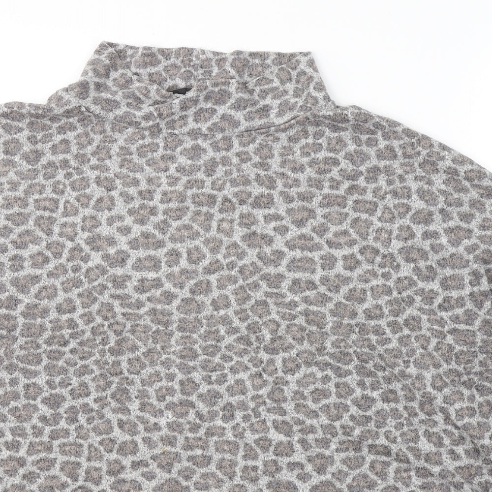 George Womens Grey Animal Print Viscose Jersey T-Shirt Size 18 High Neck