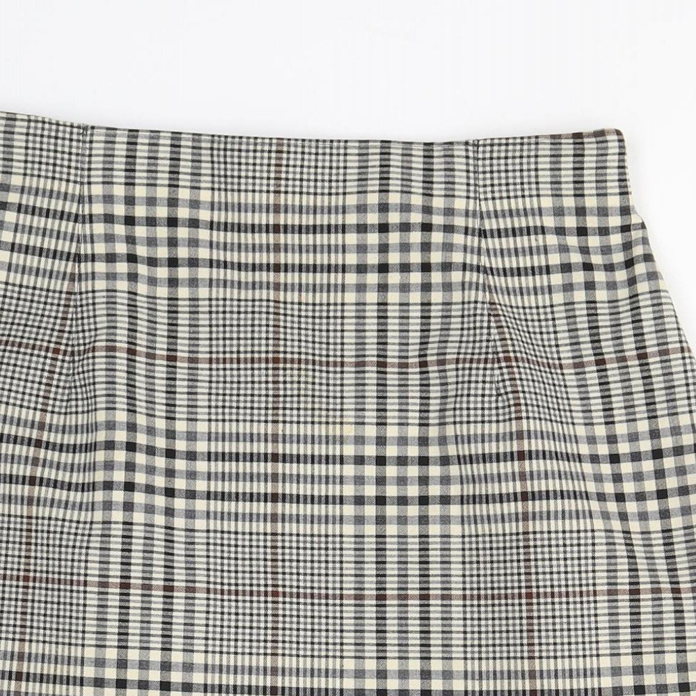 Marks and Spencer Womens Yellow Plaid Polyester Mini Skirt Size 12   Zip