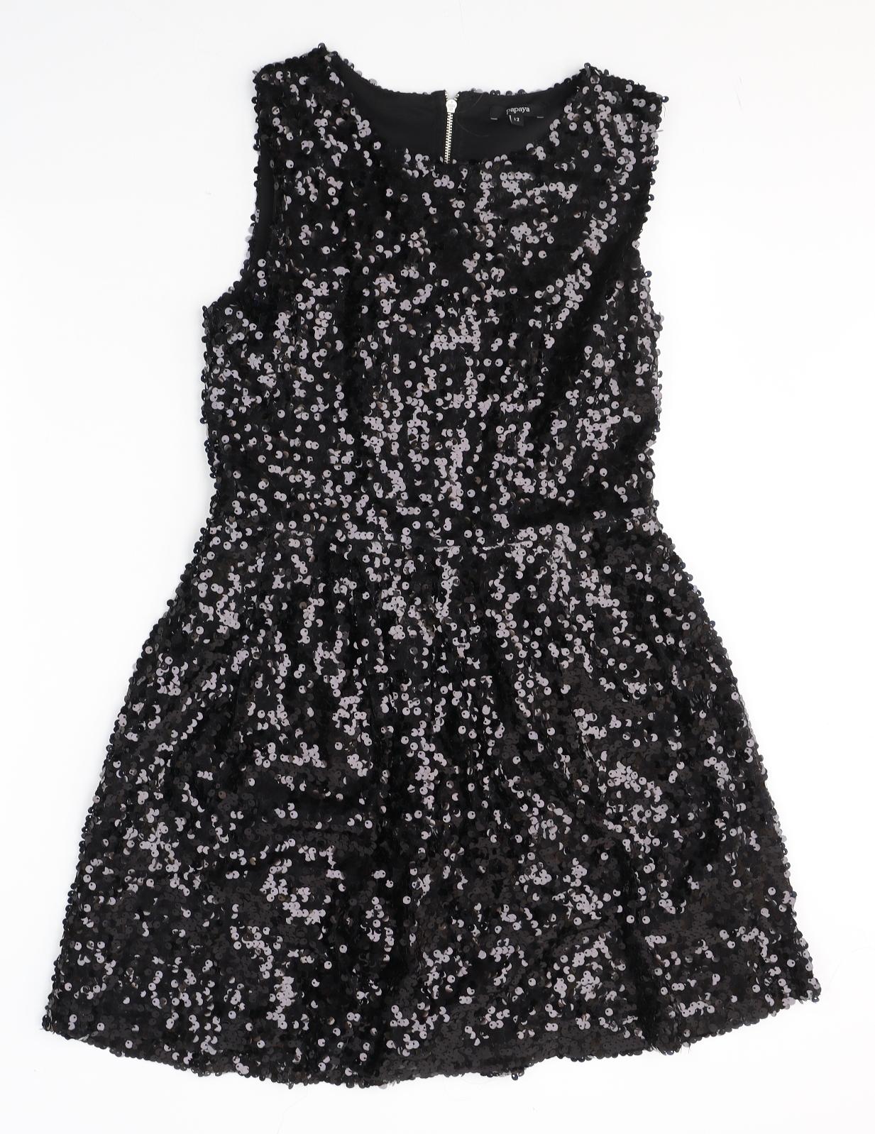 Papaya Womens Black  Polyester Fit & Flare  Size 12  Round Neck Zip