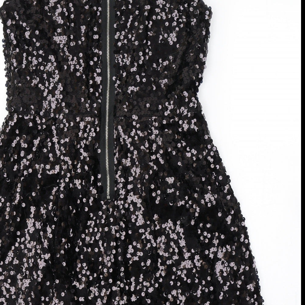Papaya Womens Black  Polyester Fit & Flare  Size 12  Round Neck Zip
