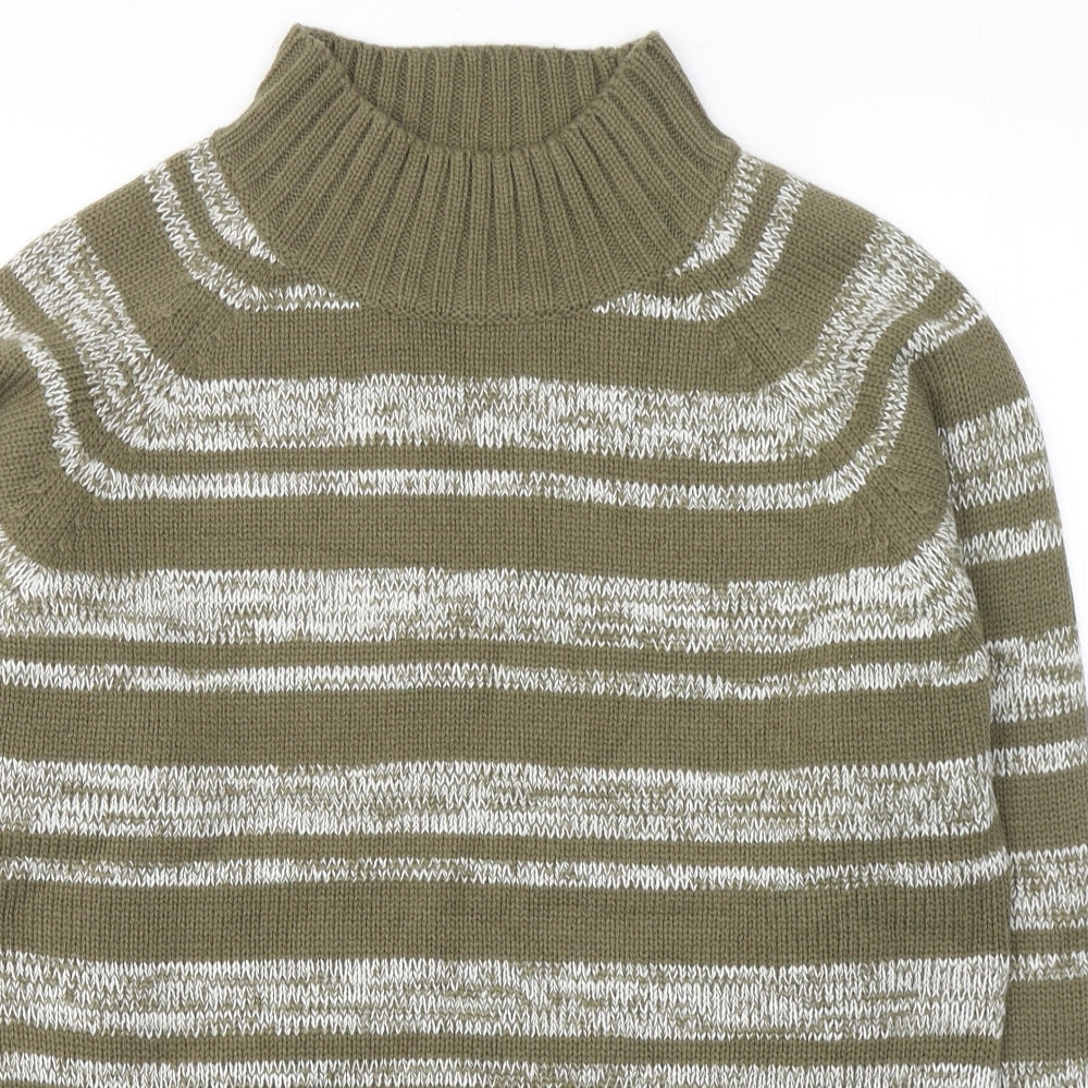 Editions Womens Green High Neck Striped Acrylic Pullover Jumper Size L